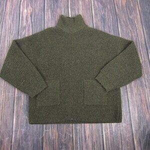 OAK + FORT Olive Green Ribbed Mock Neck Sweater Pockets XS TP